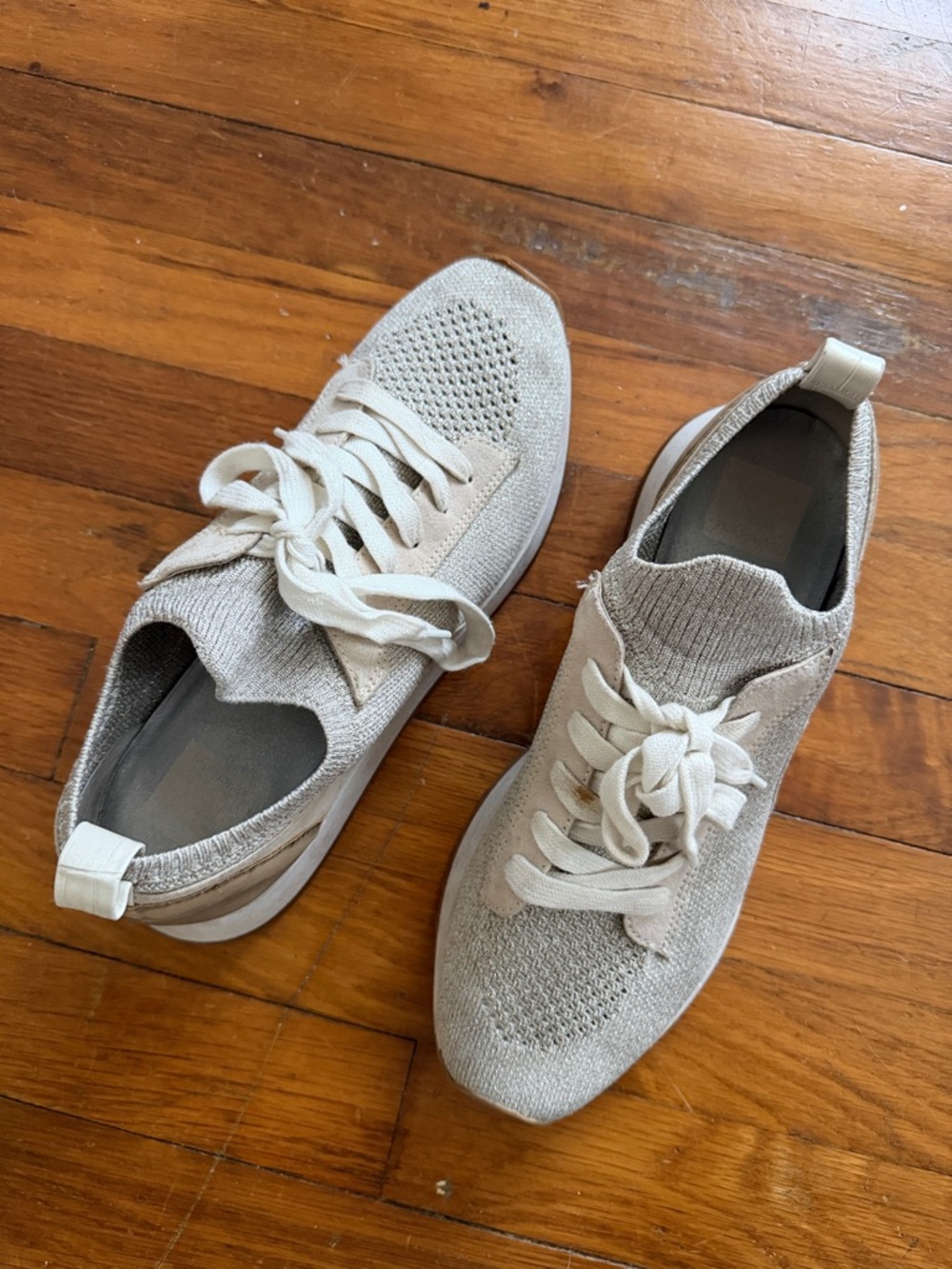 Dolce Vita Knit Lace-Up Sneakers in Beige/Cream